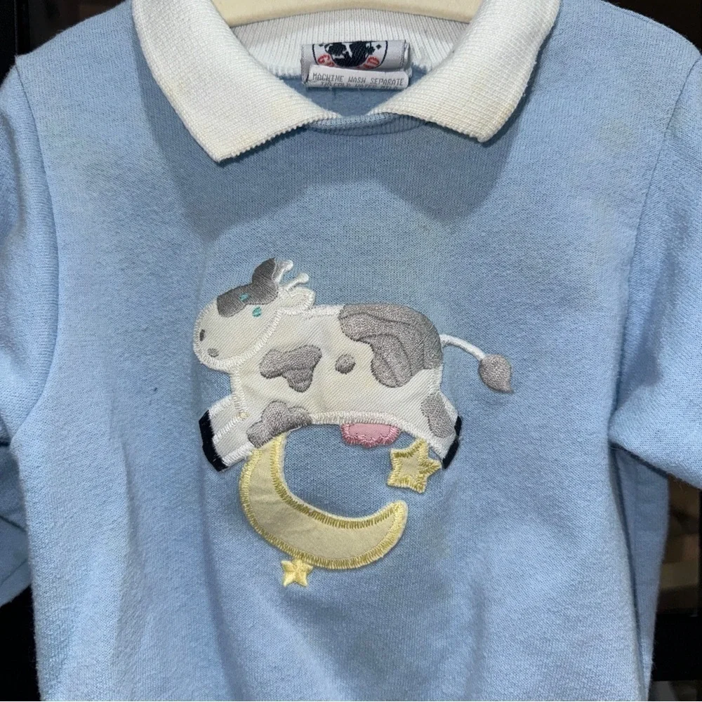 90s Vintage sweater cow jumping over the moon appliqué embroidered toddler knit